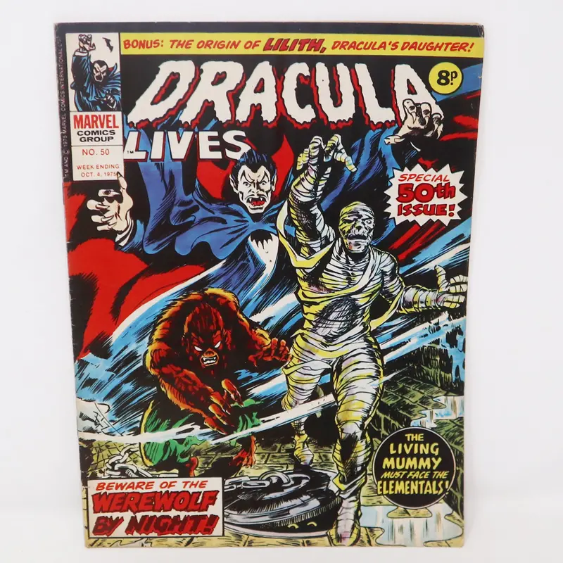 Vintage 1975 70S Marvel Comics Dracula Lives Comic Book No. 50 Issue Rare Retro 1
