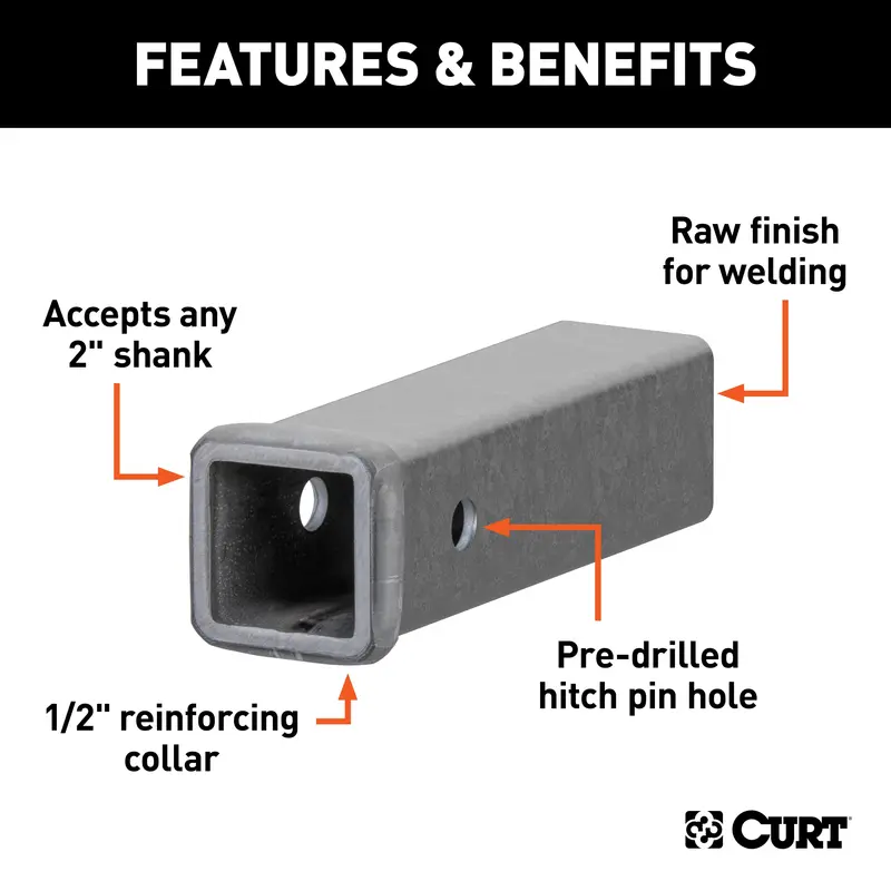 Curt Weld-On Trailer Hitch Receiver – 2" X 9", Raw Steel Construction (49090) 1