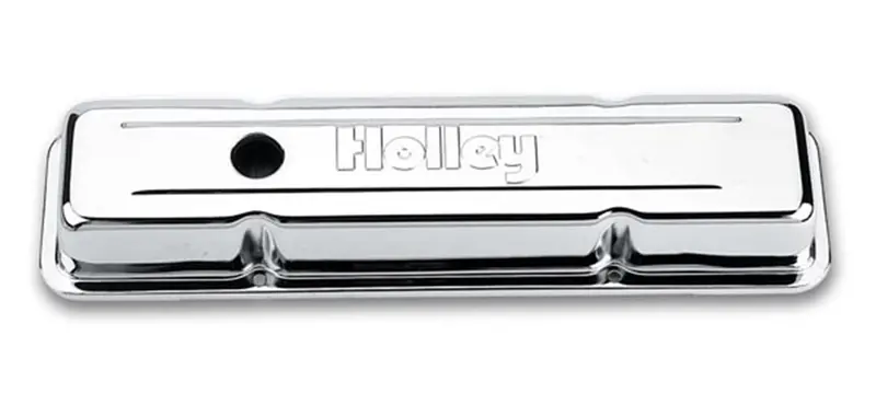Holley 241-80 Chrome Valve Covers – Classic 4-Bolt Design With Logo, Pair 1