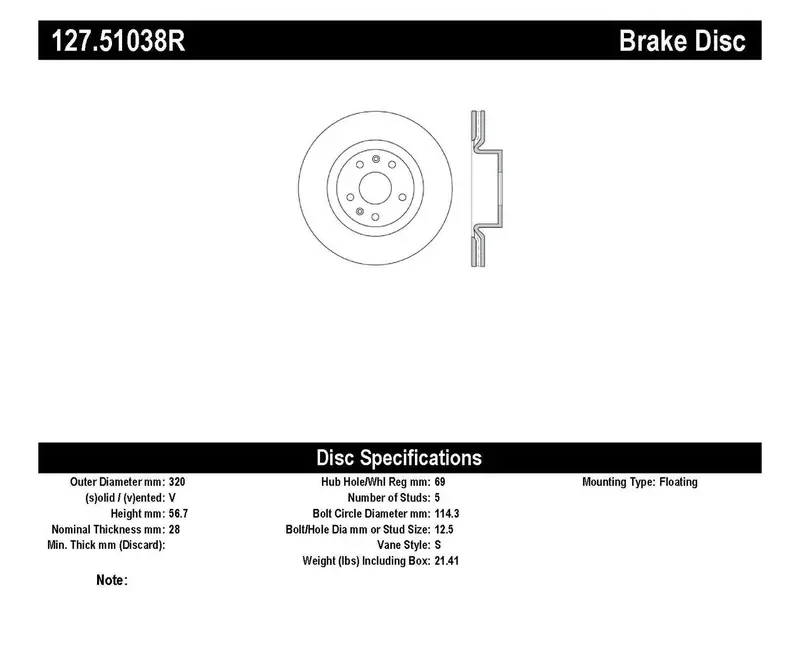 Stoptech 127.51038R Front Right Drilled And Slotted Sport Brake Rotor 1