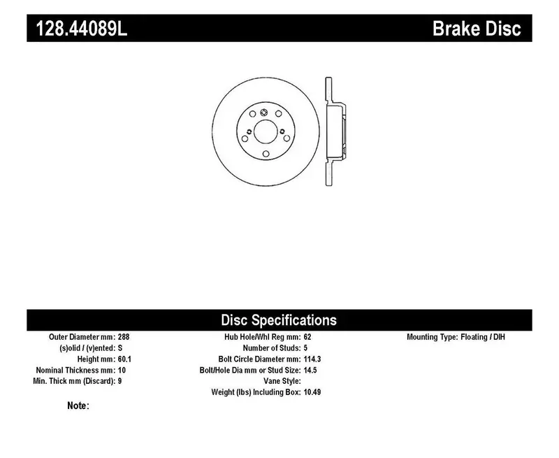 Stoptech Sport Cross-Drilled Rear Left Brake Rotor – High-Heat Resistant, Model 128.44089L 1